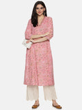 PINK BLOCK PRINT PRINCESS LINE KURTA