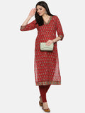 RED BLOCK PRINT STRAIGHT KURTA