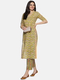 LEMON YELLOW FLORAL PRINT KURTA PLAZZO SET