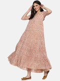 PEACH BLOCK PRINT DRESS