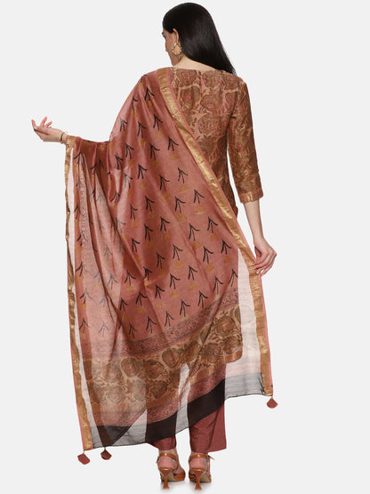 BROWN AJRAK BLOCK PRINT KURTA SET IN CHANDERI