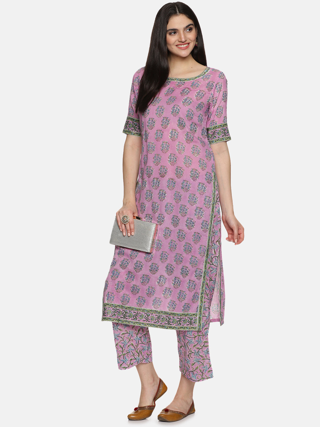 LAVENDER BLOCK PRINT KURTA PLAZZO SET