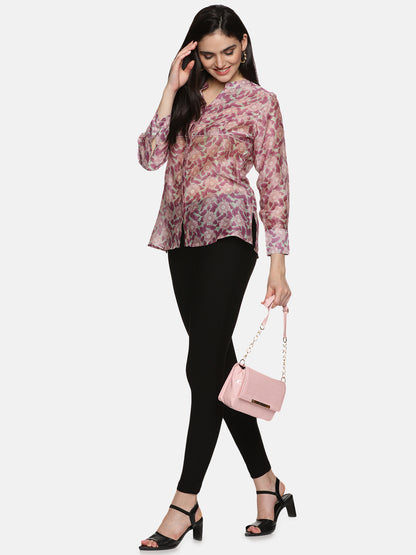 PURPLE FLORAL BLOCK PRINT SHIRT IN CHANDERI