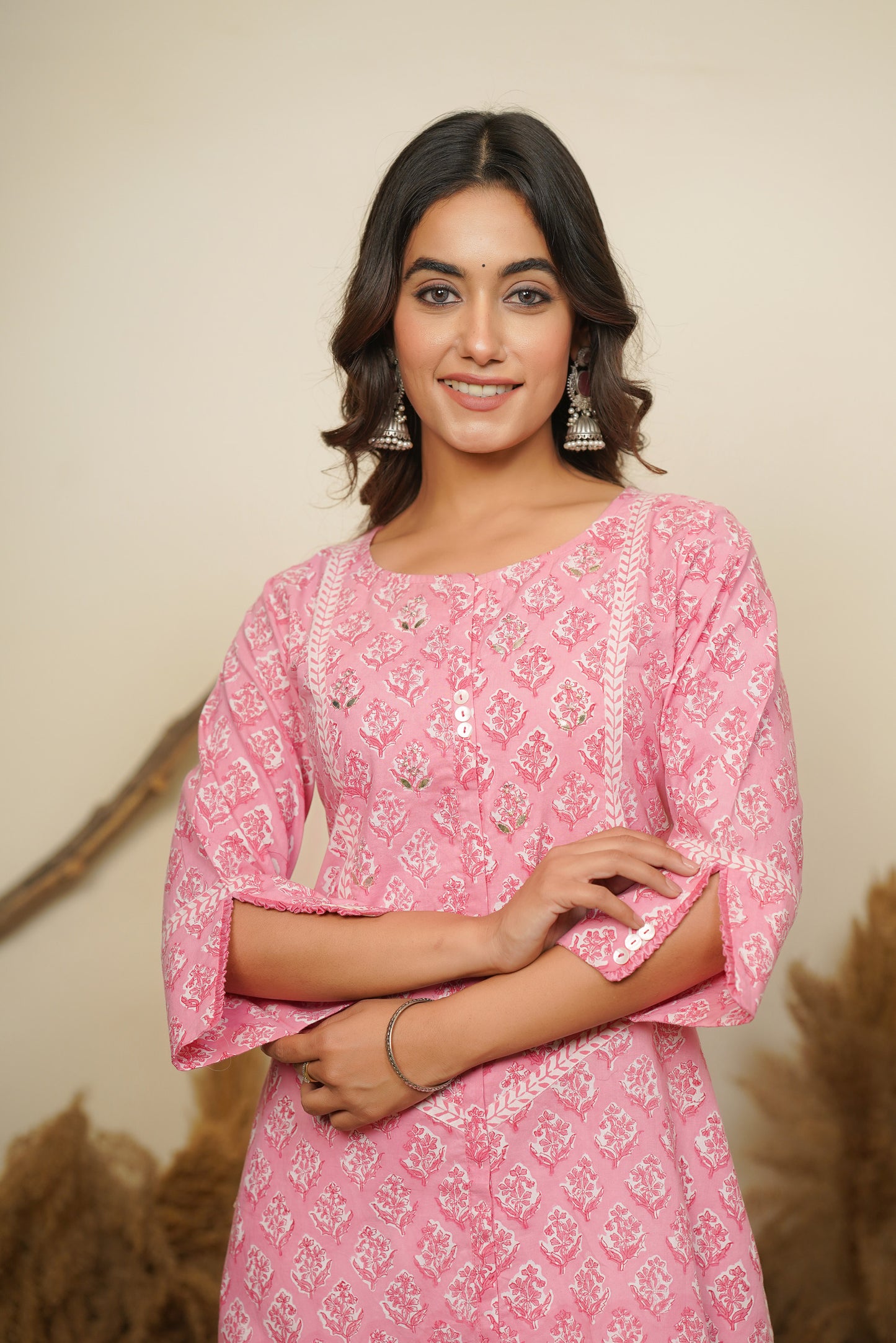 PINK HAND BLOCK PRINTED STRAIGHT KURTA