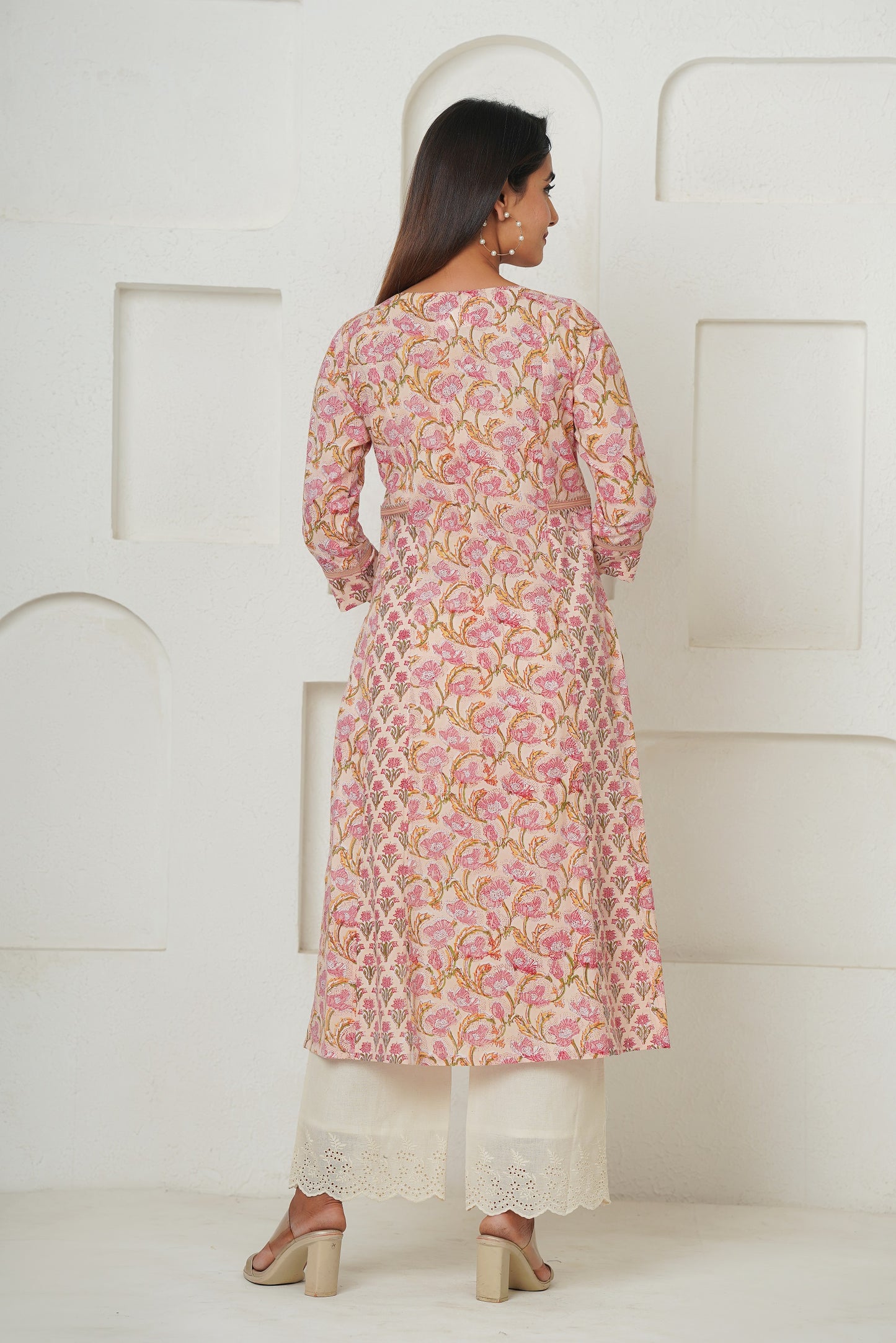 PEACH HAND BLOCK PRINTED KURTA SET