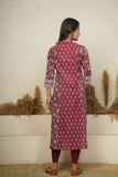 MAROON HAND BLOCK PRINTED PRINCESS LINE KURTA