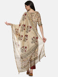 BEIGE FLORAL BLOCK PRINT KURTA SET IN CHANDERI
