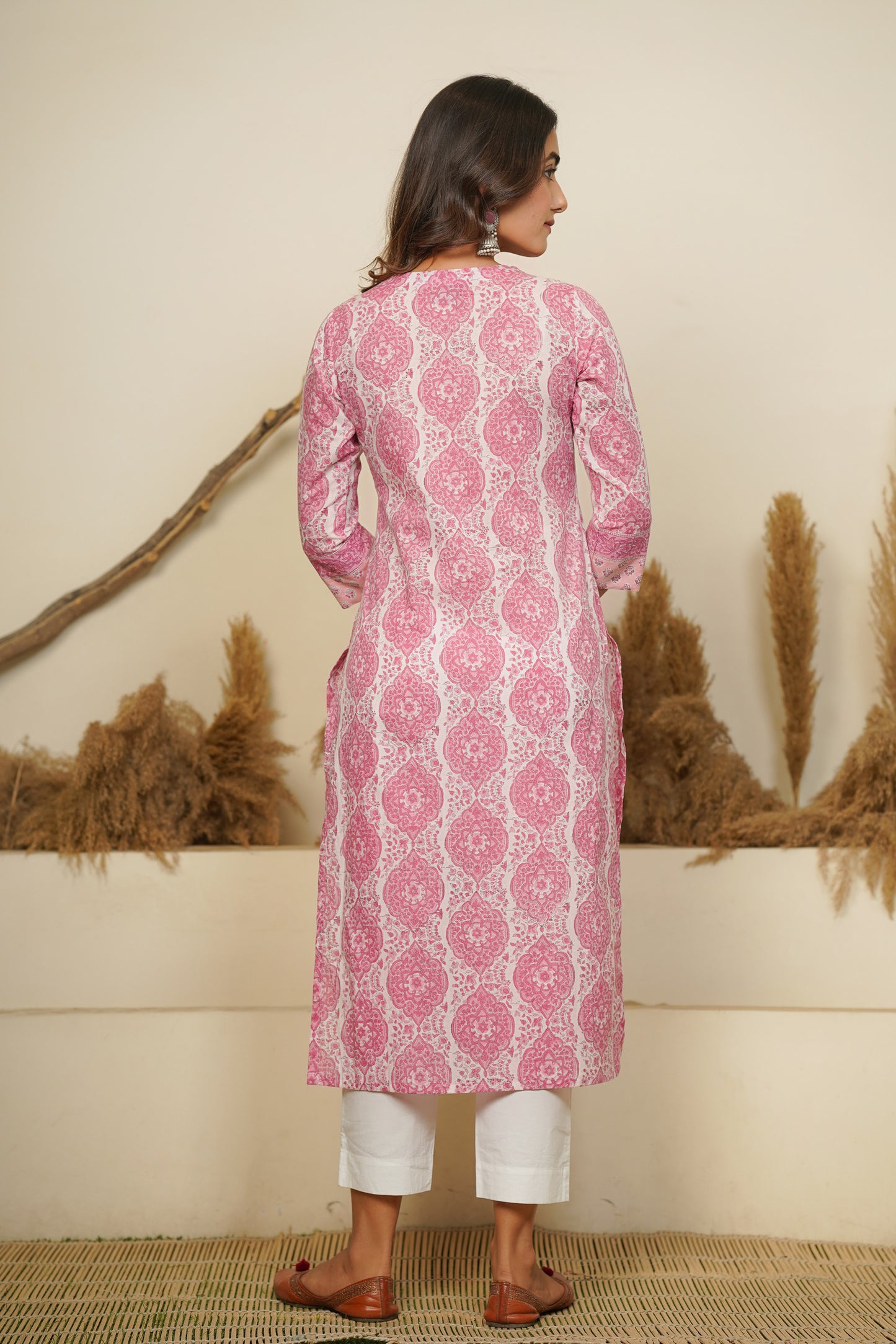 PINK HAND BLOCK PRINTED STRAIGHT KURTA