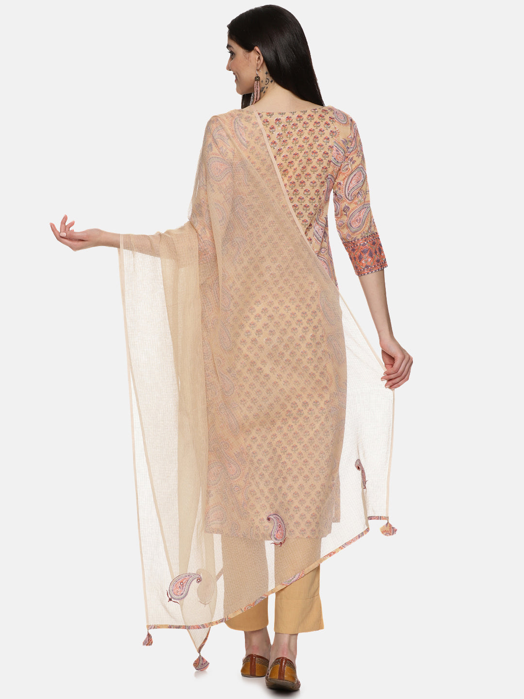 BEIGE KHAKHI PANEL KURTA SET