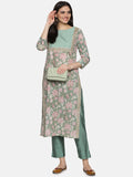 SEA GREEN STRAIGHT BLOCK PRINT KURTA