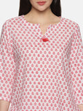 WHITE AND PINK BLOCK PRINT LOUNGE WEAR