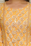 YELLOW HAND BLOCK PRINTED PRINCESS LINE KURTA