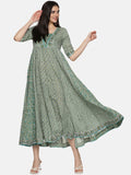 SAGE GREEN BLOCK PRINT DRESS