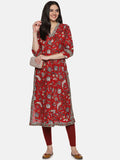 RED A LINE BLOCK PRINT KURTA