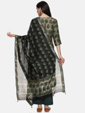 GREEN AJRAK BLOCK PRINT KURTA SET IN  CHANDERI
