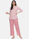 WHITE AND PINK BLOCK PRINT LOUNGE WEAR