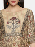 BEIGE FLORAL BLOCK PRINT KURTA SET IN CHANDERI