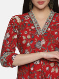RED A LINE BLOCK PRINT KURTA