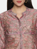 GREY PINK FLORAL BLOCK PRINT FORMAL SHIRT IN CHANDERI