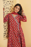 RED HANDBLOCK PRINTED FLORAL ANGRAKHA KURTA SET