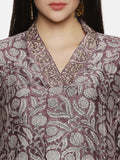 PURPLE BLOCK PRINT KURTA SET IN CHANDERI