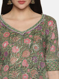GREEN BLOCK PRINT KURTA PLAZZO SET