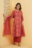 MAROON HAND BLOCK PRINTED KURTA SET