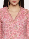 PINK BLOCK PRINT PRINCESS LINE KURTA
