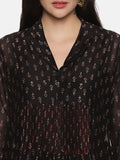 BLACK FORMAL BLOCK PRINT SHIRT IN CHANDERI