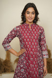 MAROON HAND BLOCK PRINTED PRINCESS LINE KURTA
