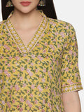 LEMON YELLOW FLORAL PRINT KURTA PLAZZO SET