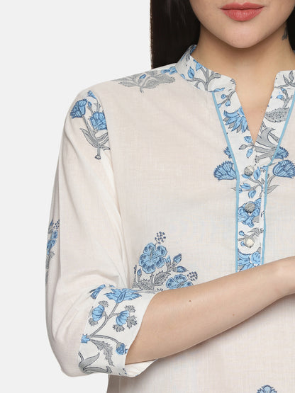 WHITE AND BLUE BLOCK PRINT LOUNGE WEAR