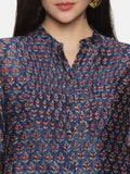 BLUE FORMAL BLOCK PRINT SHIRT IN CHANDERI
