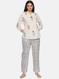 WHITE AND PURPLE  BLOCK PRINT LOUNGE WEAR