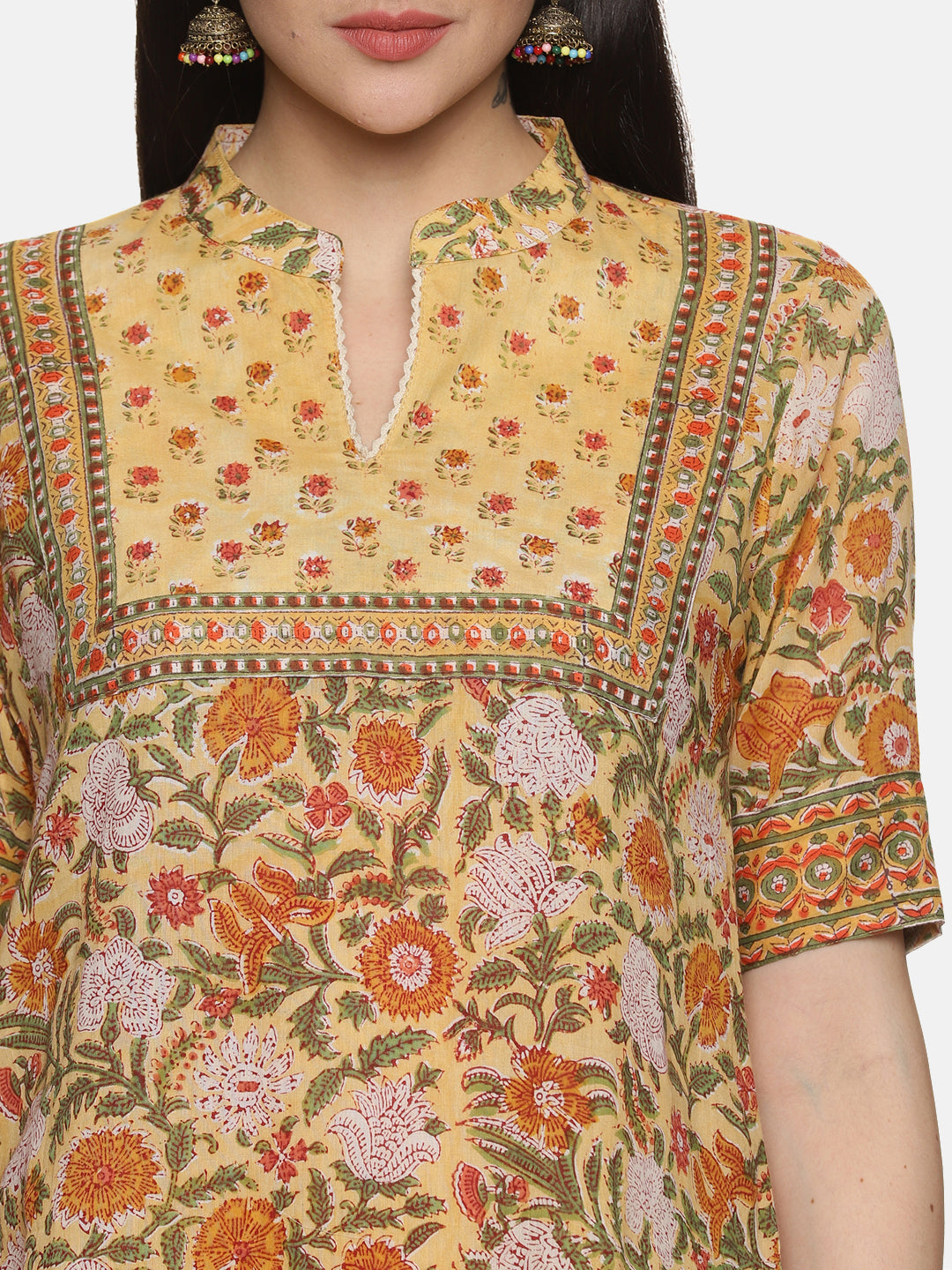 MUSTARD YELLOW BLOCK PRINT KURTA PLAZZO SET