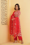 RED FLORAL BLOCK PRINT GATHER ANARKALI KURTA SET