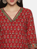 RED BLOCK PRINT STRAIGHT KURTA