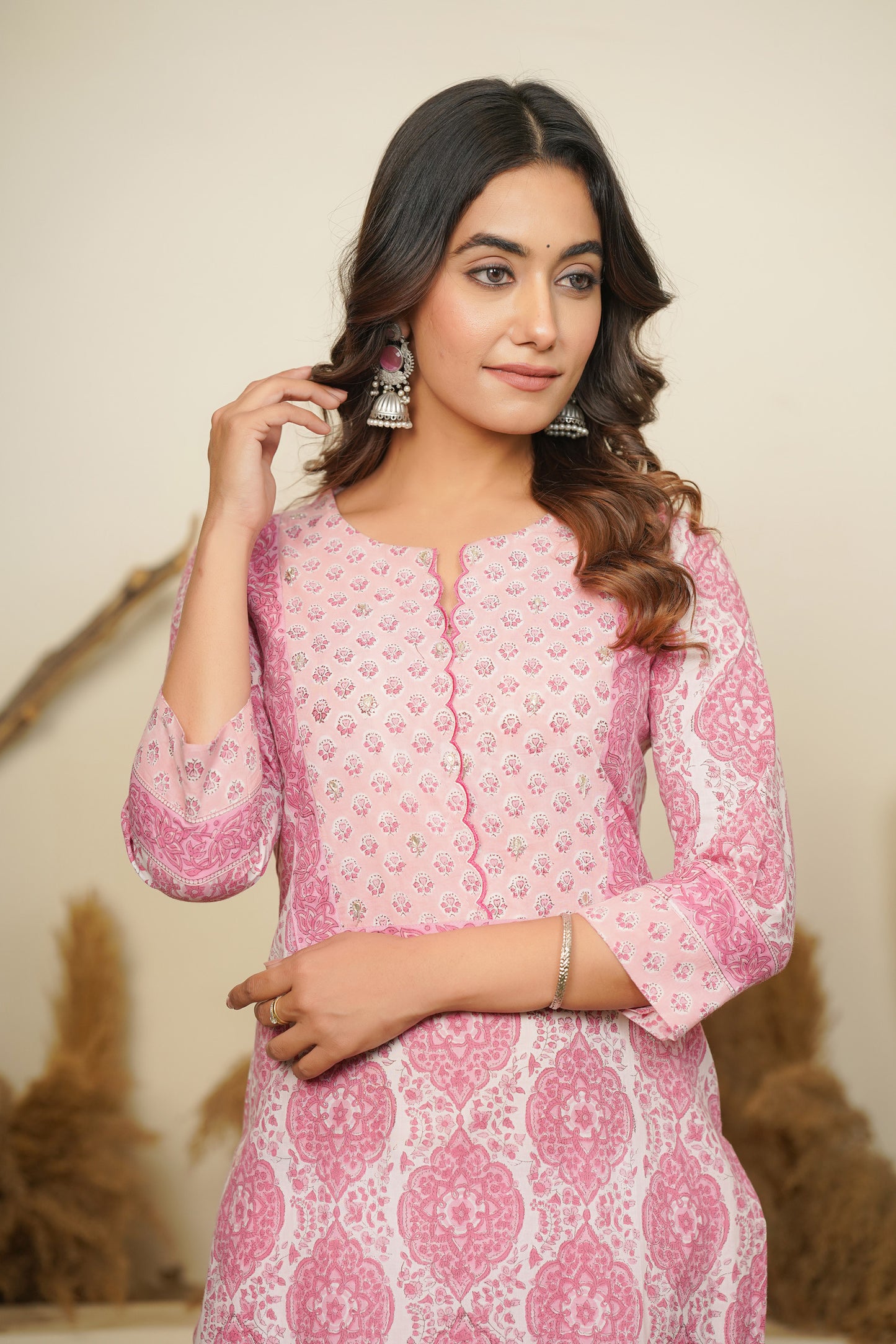 PINK HAND BLOCK PRINTED STRAIGHT KURTA