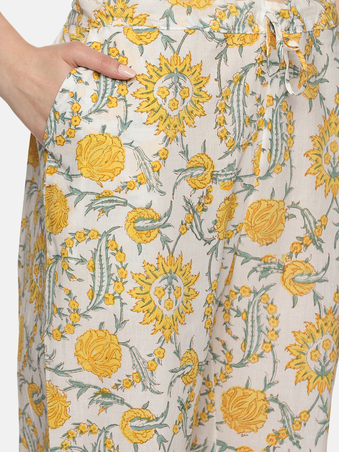 WHITE AND YELLOW BLOCK PRINT LOUNGE WEAR