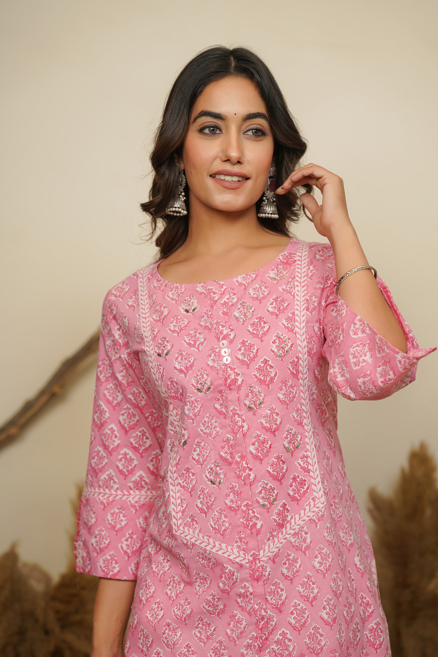 PINK HAND BLOCK PRINTED STRAIGHT KURTA