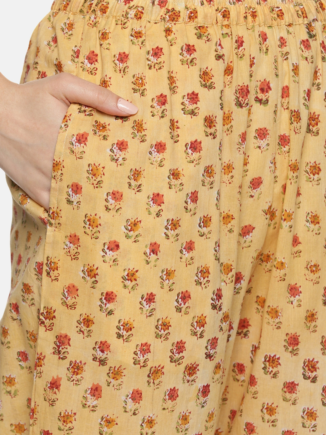 MUSTARD YELLOW BLOCK PRINT KURTA PLAZZO SET