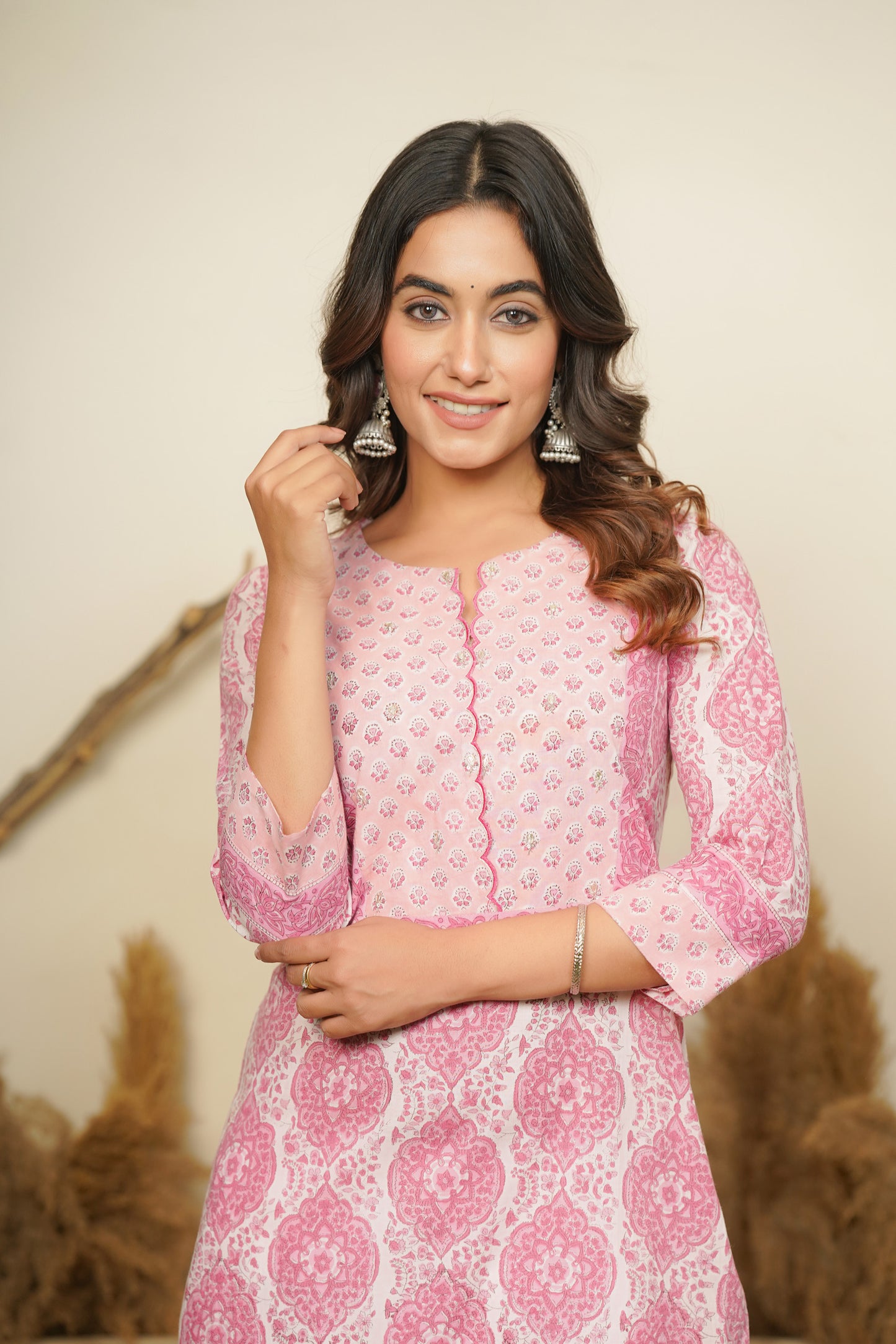 PINK HAND BLOCK PRINTED STRAIGHT KURTA