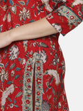 RED A LINE BLOCK PRINT KURTA