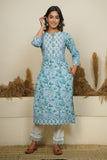 BLUE HAND BLOCK PRINTED STRAIGHT KURTA