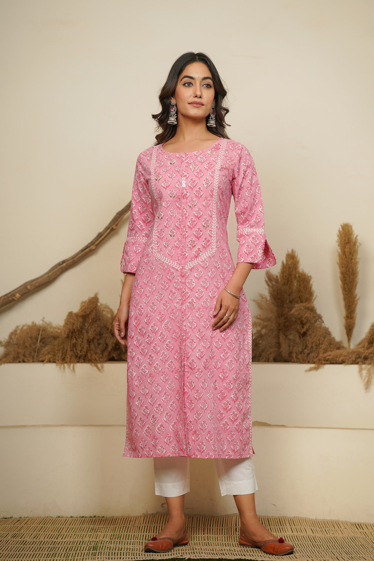 PINK HAND BLOCK PRINTED STRAIGHT KURTA