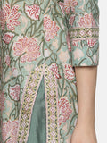 SEA GREEN STRAIGHT BLOCK PRINT KURTA