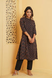 BLACK AJRAKH PRINTED PRINCESS LINE KURTA