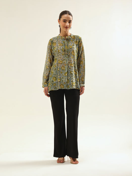Mehendi Green Chanderi Shirt