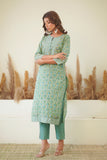 MINT GREEN FLORAL BLOCK PRINT KURTA