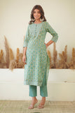 MINT GREEN FLORAL BLOCK PRINT KURTA